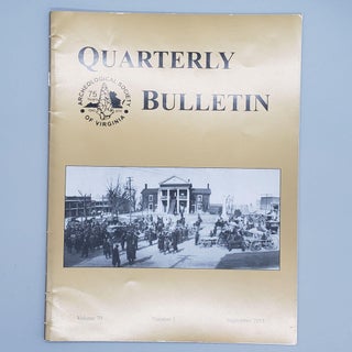 Item #162 September 2015, Volume 70, Number 3. Quarterly Bulletin Archaeological Society of Virginia