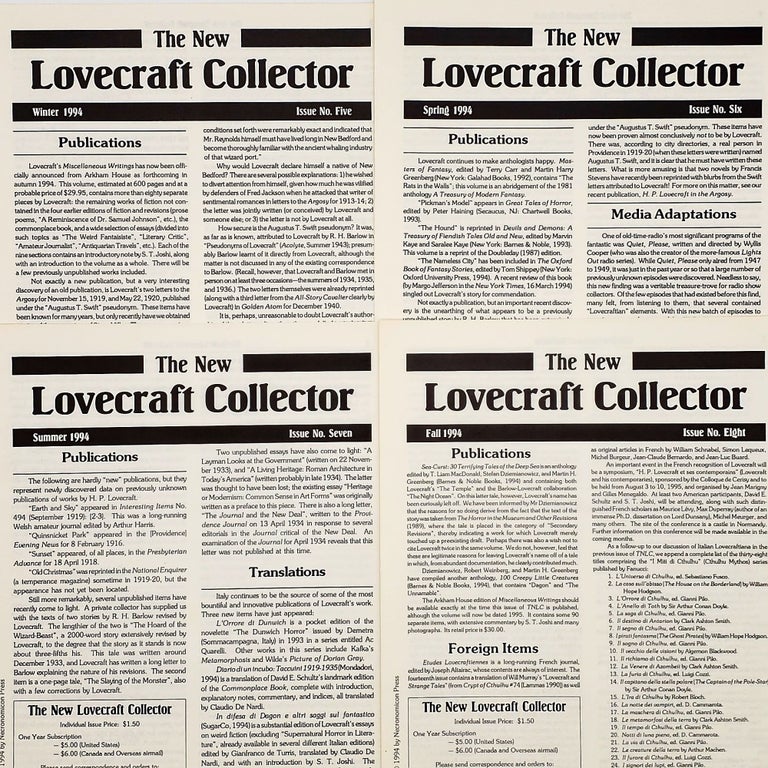 Item #313 The New Lovecraft Collector: Complete 1994 Editions [Winter, Spring, Summer, and Fall issues (five-eight)]. Stefan Dziemianowicz, Franklin Hummel.