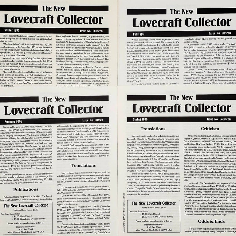Item #314 The New Lovecraft Collector: Complete 1996 Editions, issues 13-16 [Winter, Spring, Summer, and Fall issues (thirteen-sixteen)]. Stefan Dziemianowicz, Franklin Hummel.
