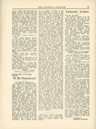 The National Amateur. Vol. XLVI, No. 3. January 1922. Featuring The Ferris Throne by Samuel Loveman,