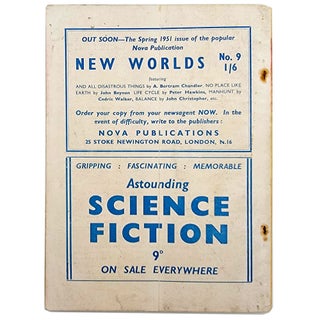 Science Fantasy, Vol. 1, No. 2 (Winter 1950) featuring The Ark; Black-out; Silence, Please!; History Lesson; Martian Mandate; 2000 Years of Science Fiction; Bogy in the Sky; The Charms of Space Opera; The Dawn of Space-Travel; Going Your Way