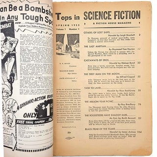 Tops in Science Fiction (Spring 1953) featuring Citadel of Lost Ships, The Last Martian, Castaways of Eros, The First Man on the Moon, Task to Lahri, The Million Year Picnic, The Rocketeers Have Shaggy Ears, and Black Friar of the Flame.